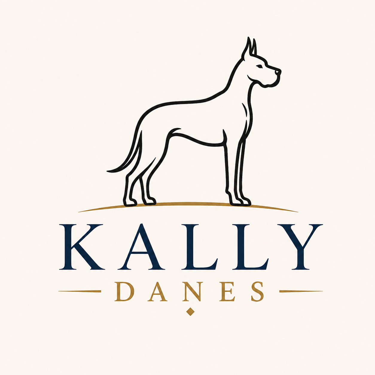 KALLY Danes logo featuring an outlined Great Dane